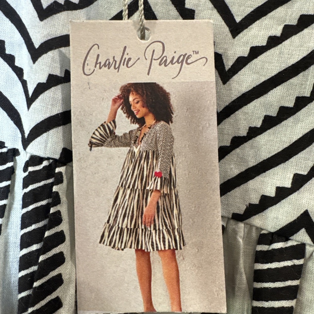 NEW‎ Charlie Paige Baby Doll Dress Pom Pom Accents MSRP $64.99